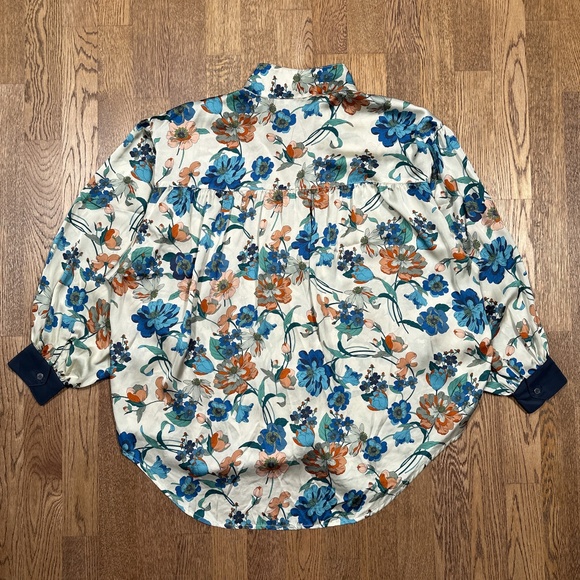 Smythe Poet Blouse Botanical Floral Print Satin Blouse L/S Shirt Womens Medium - Picture 8 of 10
